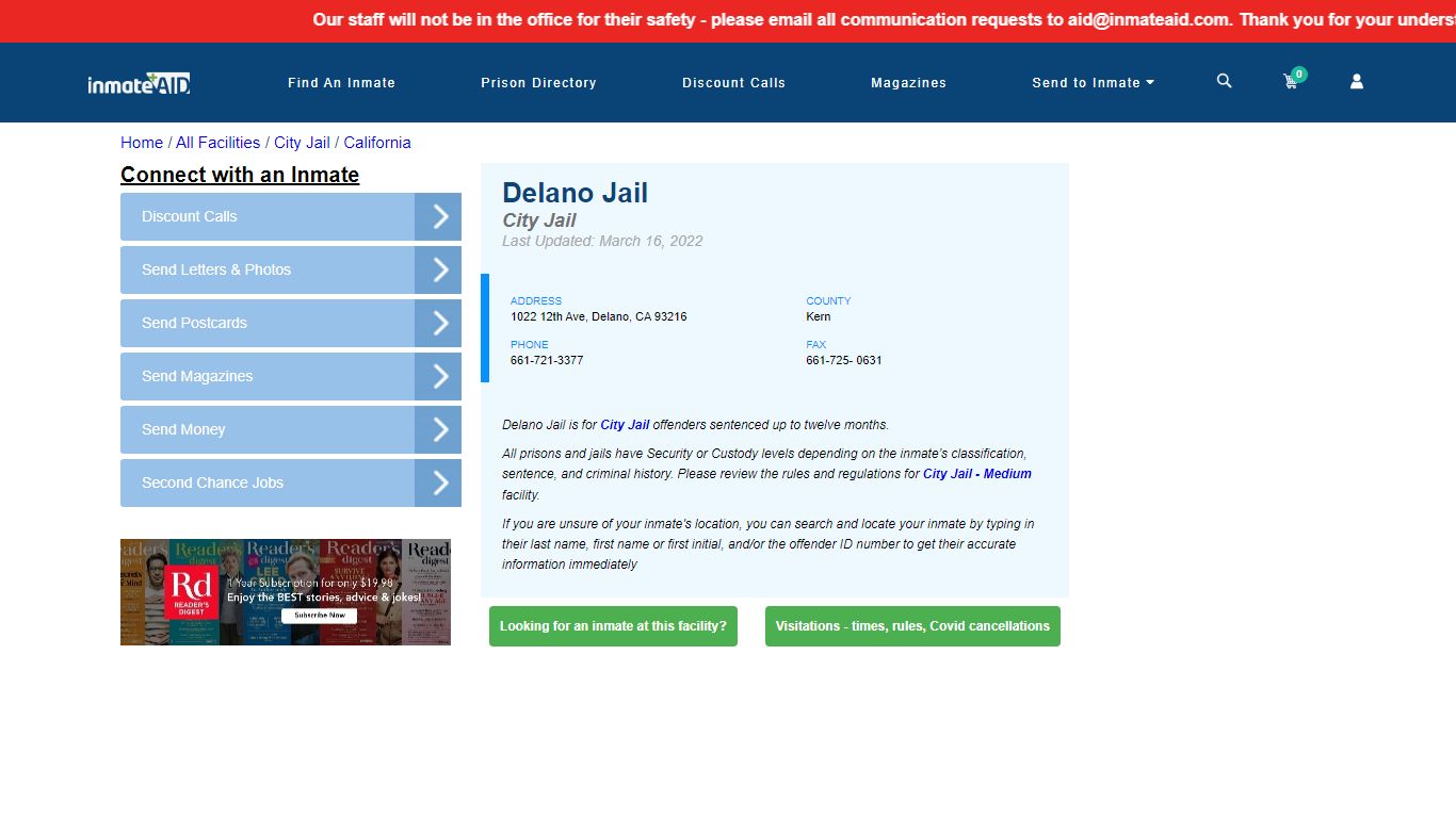 Delano Jail | Inmate Locator