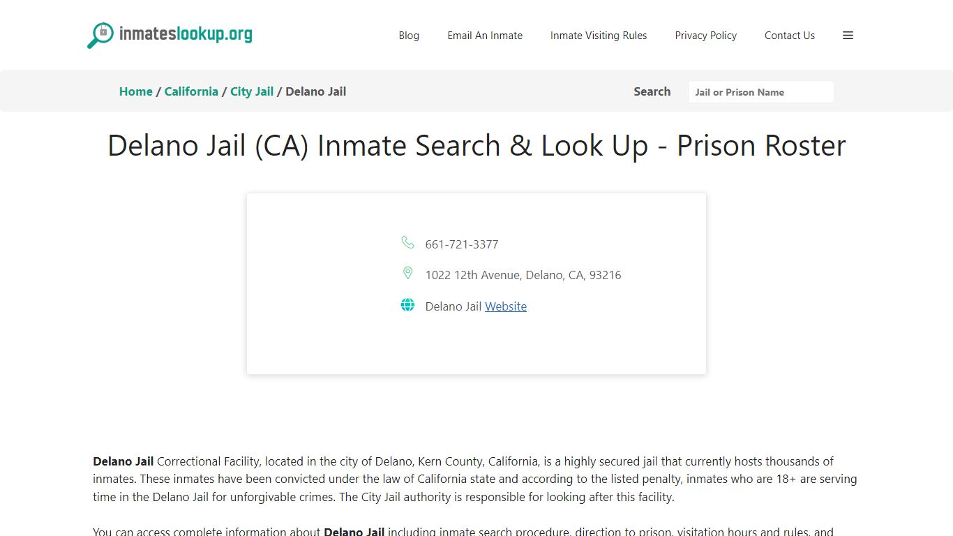 Delano Jail (CA) Inmate Search & Look Up - Prison Roster