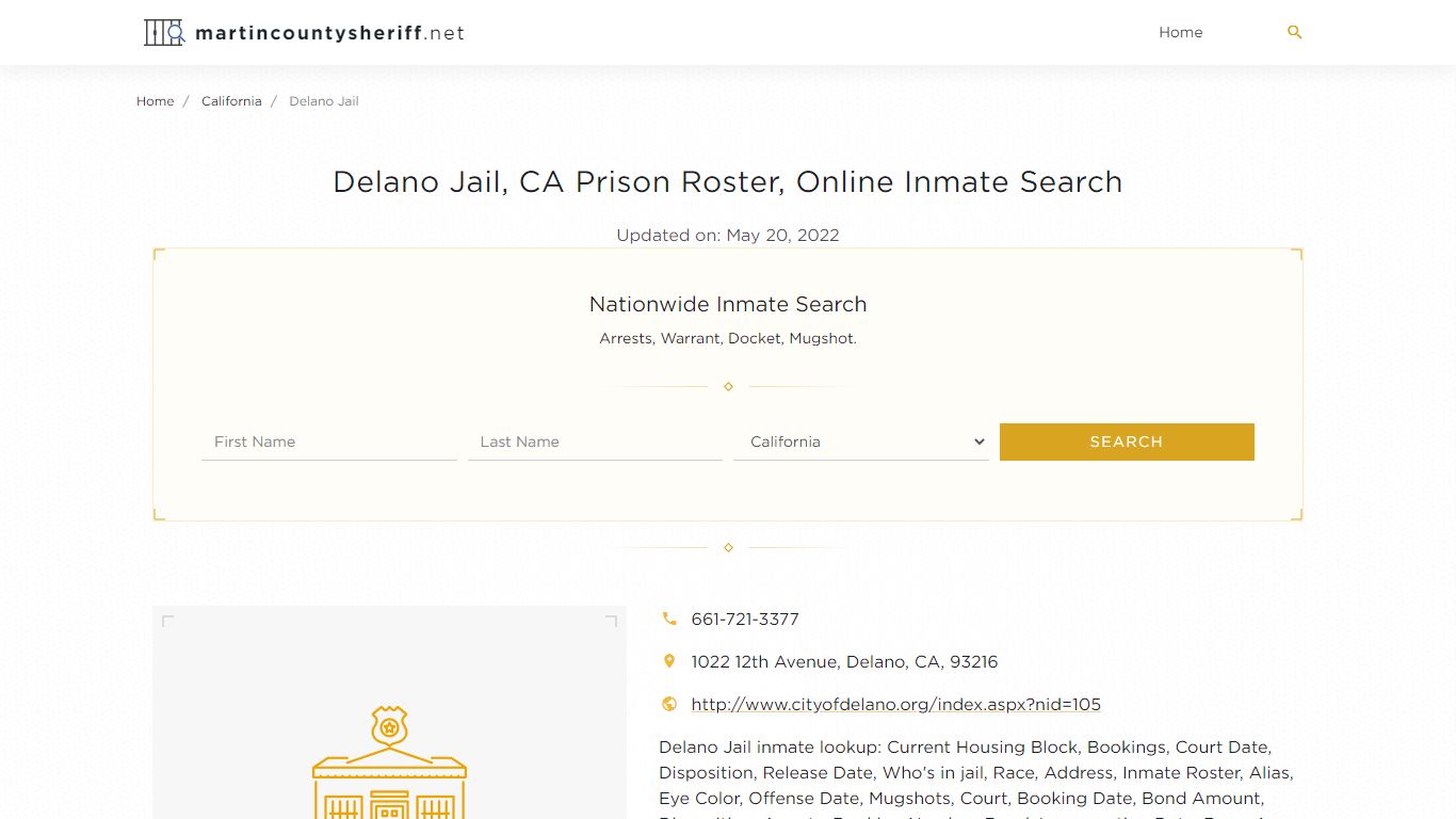 Delano Jail, CA Prison Roster, Online Inmate Search