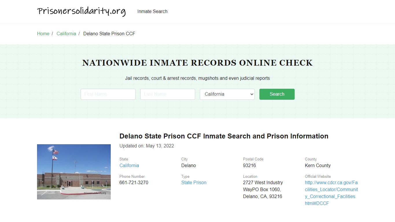 Delano State Prison CCF Inmate Search and Prison Information